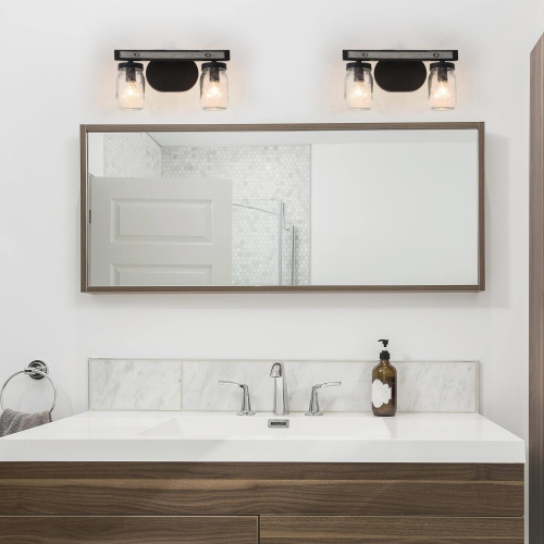 2-Light Farmhouse Bathroom Mason Jar Glass Vanity Lights Wall Sconces