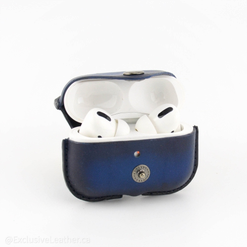 Apple Airpod Pro Case Cover - Cowhide Leather / Blue 2 tone