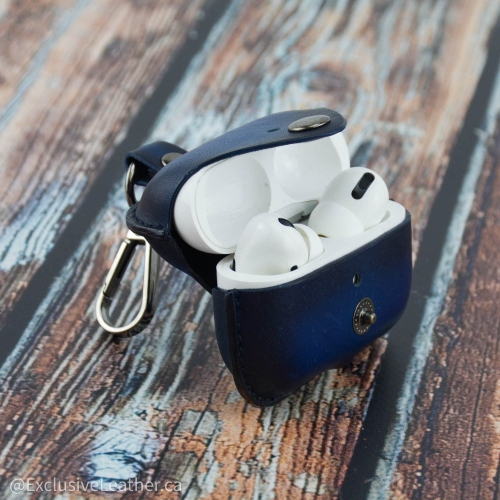 Apple Airpod Pro Case Cover - Cowhide Leather / Blue 2 tone