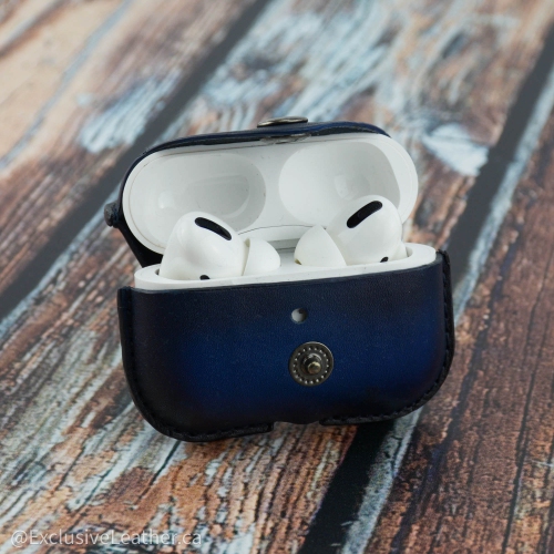 Apple Airpod Pro Case Cover - Cowhide Leather / Blue 2 tone