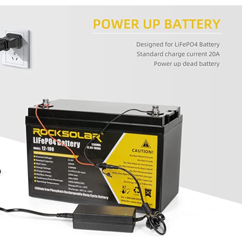 ROCKSOLAR Lithium Iron Phosphate Deep Cycle LiFePO4 12V 100AH Marine Battery with Battery Charger