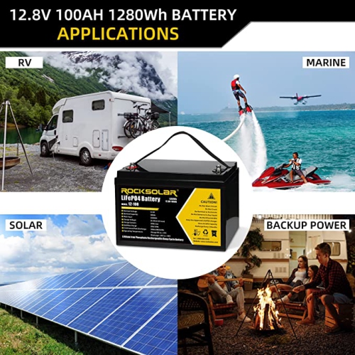 ROCKSOLAR Lithium Iron Phosphate Deep Cycle LiFePO4 12V 100AH Marine Battery with Battery Charger