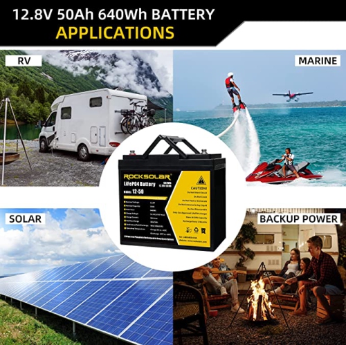 ROCKSOLAR Lithium Iron Phosphate Deep Cycle LiFePO4 12V 50AH Marine Battery with Battery Charger