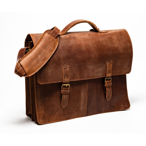 HIDES Complete Leather Laptop Travel Briefcase 17" – Saddle Brown