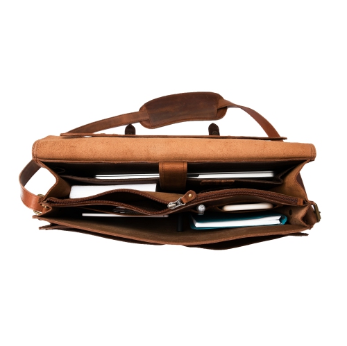 HIDES Complete Leather Laptop Travel Briefcase 17" – Saddle Brown