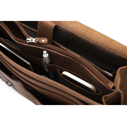 HIDES Complete Leather Laptop Travel Briefcase 17" – Saddle Brown