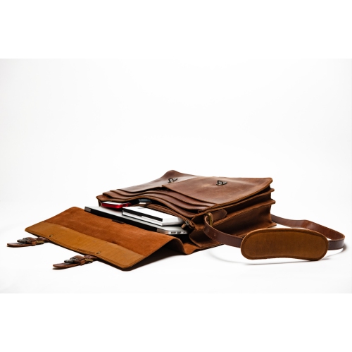 HIDES Complete Leather Laptop Travel Briefcase 17" – Saddle Brown
