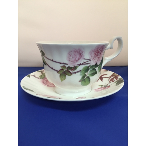 Roy Kirkham Breakfast Cup/Saucer - David Austin English Rose Set of 2 - Made in England Ceramic