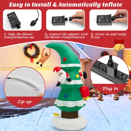 Topbuy 8 FT Inflatable Christmas Tree, Blow up Christmas Tree with Gift Boxes Santa Claus & Flying Dog