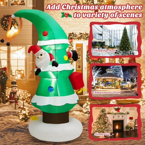 Topbuy 8 FT Inflatable Christmas Tree, Blow up Christmas Tree with Gift Boxes Santa Claus & Flying Dog