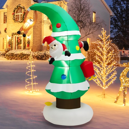 Topbuy 8 FT Inflatable Christmas Tree, Blow up Christmas Tree with Gift Boxes Santa Claus & Flying Dog