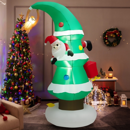 Topbuy 8 FT Inflatable Christmas Tree, Blow up Christmas Tree with Gift Boxes Santa Claus & Flying Dog