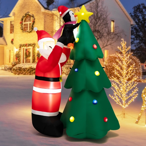 Topbuy 6 FT Inflatable Christmas Tree with Santa Claus & Penguin Blow Up Christmas Decoration with Built-in LED Lights