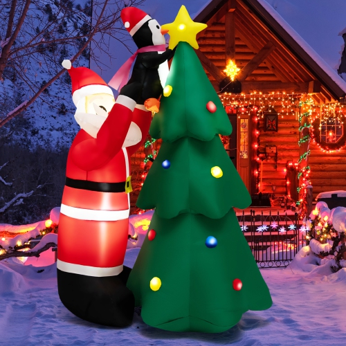 Topbuy 6 FT Inflatable Christmas Tree with Santa Claus & Penguin Blow Up Christmas Decoration with Built-in LED Lights