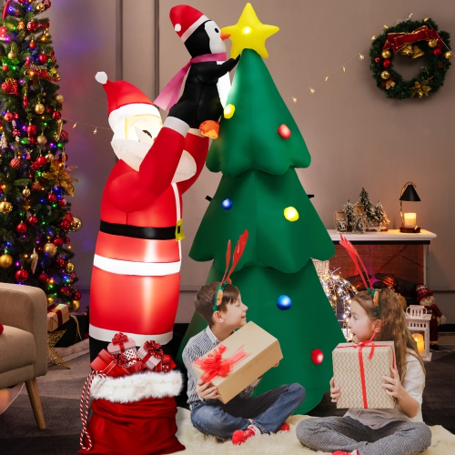 Topbuy 6 FT Inflatable Christmas Tree with Santa Claus & Penguin Blow Up Christmas Decoration with Built-in LED Lights