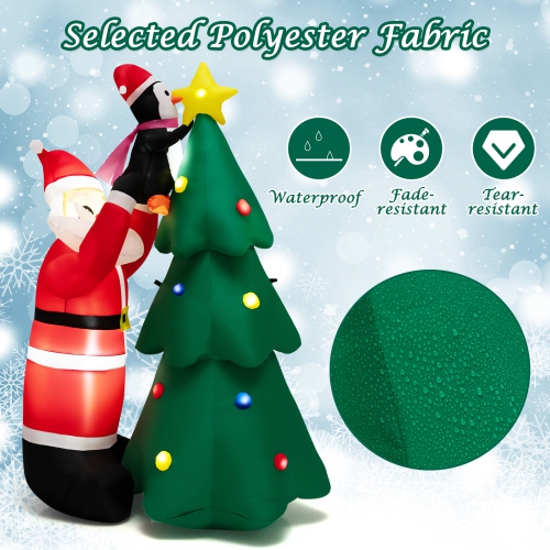 Topbuy 6 FT Inflatable Christmas Tree with Santa Claus & Penguin Blow Up Christmas Decoration with Built-in LED Lights