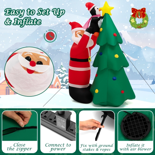 Topbuy 6 FT Inflatable Christmas Tree with Santa Claus & Penguin Blow Up Christmas Decoration with Built-in LED Lights