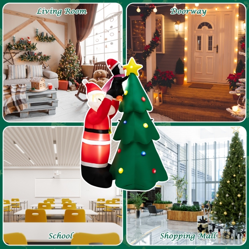 Topbuy 6 FT Inflatable Christmas Tree with Santa Claus & Penguin Blow Up Christmas Decoration with Built-in LED Lights