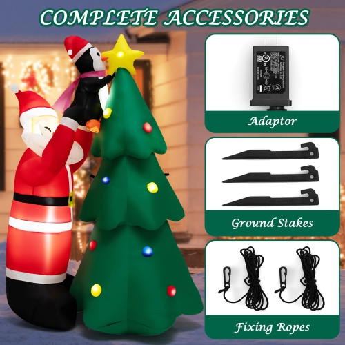Topbuy 6 FT Inflatable Christmas Tree with Santa Claus & Penguin Blow Up Christmas Decoration with Built-in LED Lights