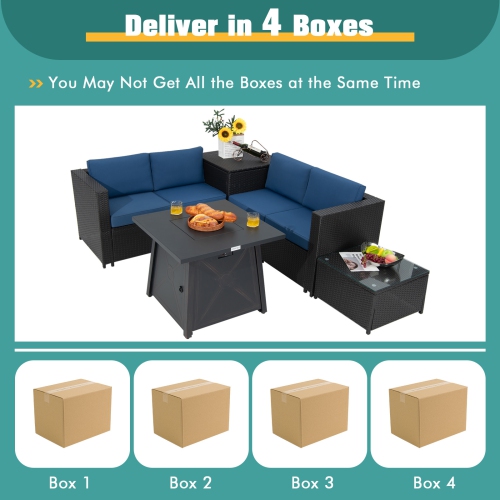 Topbuy 5-Piece Outdoor Patio Furniture Set with 50,000 BTU Propane Fire Pit Table Patio PE Wicker Conversation Set Beige/Navy/Red/Turquoise