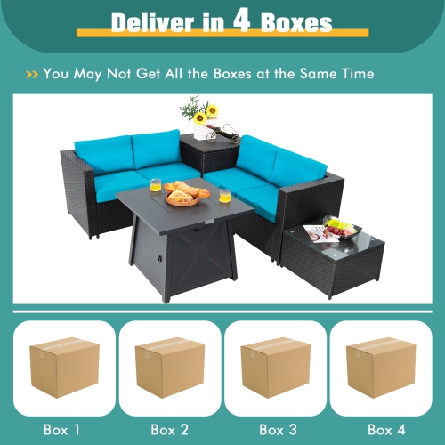 Topbuy 5-Piece Outdoor Patio Furniture Set with 50,000 BTU Propane Fire Pit Table Patio PE Wicker Conversation Set Beige/Navy/Red/Turquoise