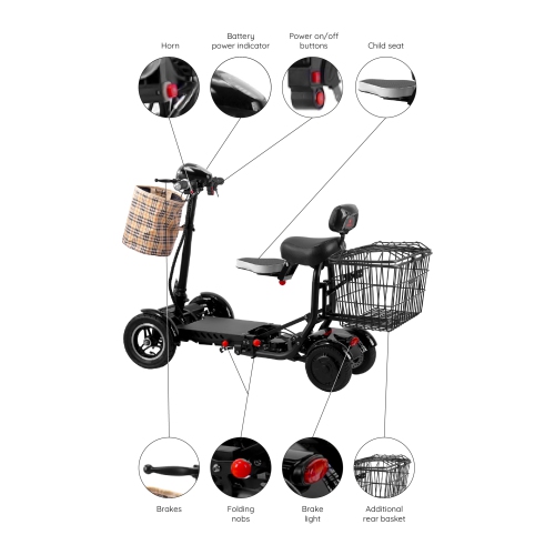 Refurbished - Dragon Mobile 4 Wheels Electric Power Scooter, Multi Terrain Portable Lightweight for Adults with Child Seat, Up to 12 Miles - Silver