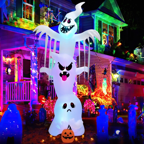 Topbuy 10 FT Tall Halloween Inflatable Stacked Ghosts w/ Built-in RGB ...