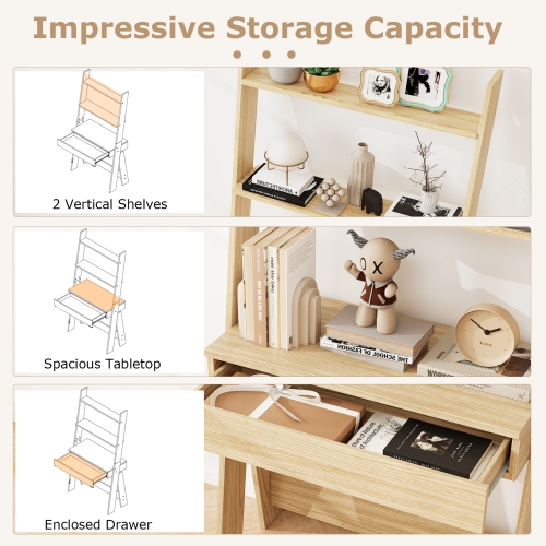 Costway Ladder Shelf Desk Bookcase w/Countertop, Drawer & 2 Shelves Bookshelf