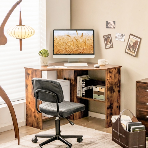 Costway Corner Computer Desk Triangle Writing Workstation w/ Storage Shelf