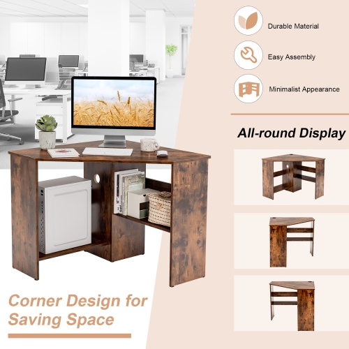 Costway Corner Computer Desk Triangle Writing Workstation w/ Storage Shelf