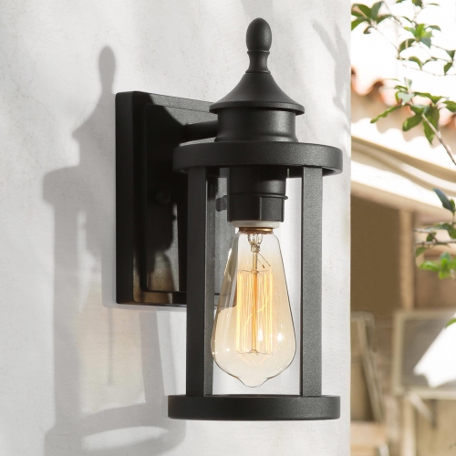 LNC  Mid-Century Modern 1-Light Clear Glass Outdoor Wall Sconce In Black