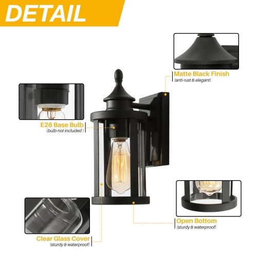 Mid-Century Modern Black 1-Light Clear Glass Outdoor Wall Sconce