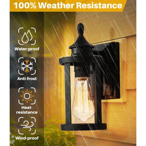 Mid-Century Modern Black 1-Light Clear Glass Outdoor Wall Sconce