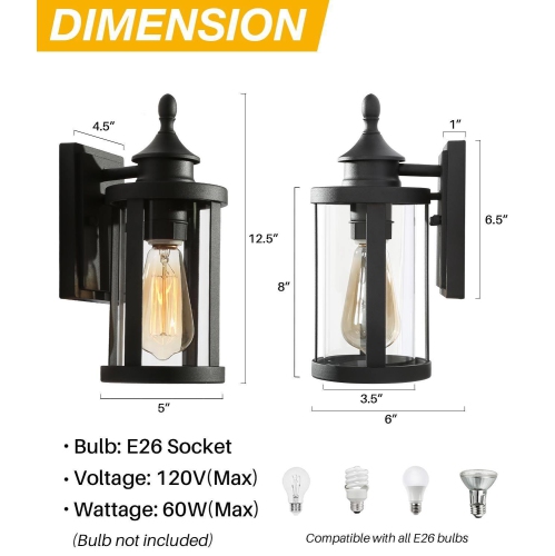 Mid-Century Modern Black 1-Light Clear Glass Outdoor Wall Sconce