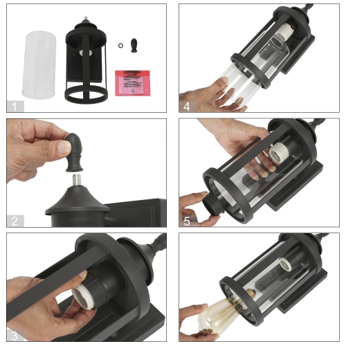 Mid-Century Modern Black 1-Light Clear Glass Outdoor Wall Sconce