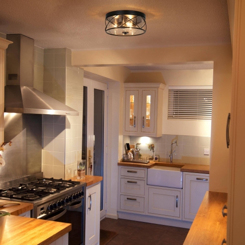 Modern Black 3-Light Drum Flush Mount Seeded Glass Ceiling Lights