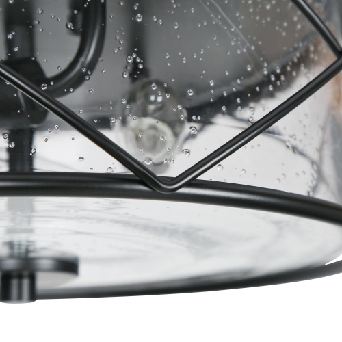 Modern Black 3-Light Drum Flush Mount Seeded Glass Ceiling Lights