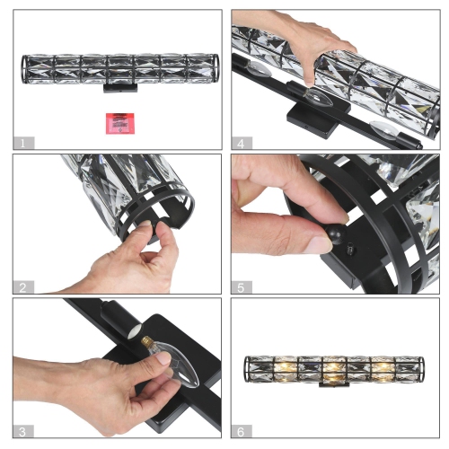 Modern Glam 3-Light Black Crystal Linear Bathroom Vanity Light Cylinder Wall Sconces