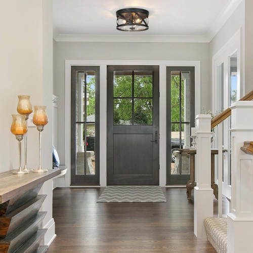 Modern Industrial 3-Light Seeded Glass Drum Flush Mount Ceiling Light