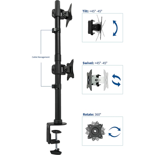 Dual Computer Monitor Desk Mount Stand Vertical Array for 2 Screens up to 27 inches STAND-V002R