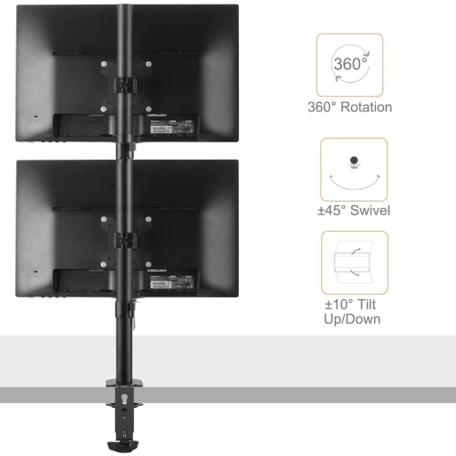 Bracwiser Dual Vertical Fully Adjustable Monitor Arm Stand Mount Fits Two Screen 13-32 inch 22lbs for Monitor Computer Screen 13 15 17 19 20 22 23 24