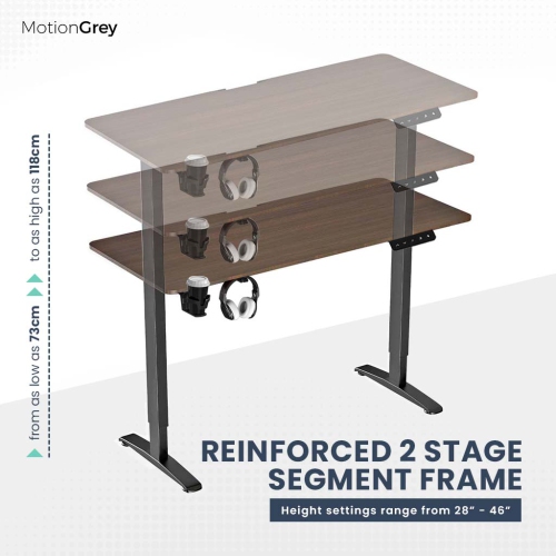 Bureau debout électrique ajustable MotionGrey avec réglages de mémoire - 43 x 24&nbsp;po - Cadre noir avec dessus brun foncé - Bureau ergonomique