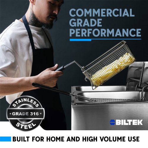 Biltek Double Deep Fryer with Baskets for Home Use and Small Business, Commercial Electric Deep Fryer, 2 x Large Removable Baskets, Outdoor Electric