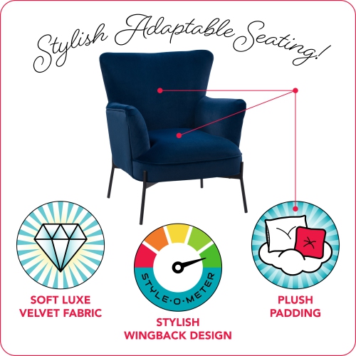 CorLiving LSS-201-C Elwood Wingback Accent Chair in Blue