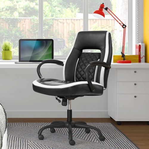 Quilted Task Chair, Black with White Trim