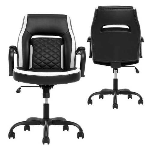Quilted Task Chair, Black with White Trim