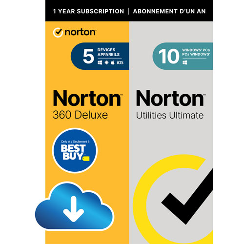 Norton 360 Deluxe avec Norton Utilities Ultimate - 5 appareils - 1 an - Téléchargement numérique