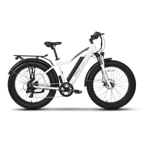 EMMO  26Inch All Terrain Fat Tire Electric Bike - Front Suspension - 48V/15Ah Removable Li Battery - E-Wild C2 In White