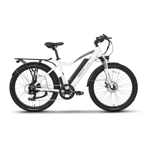 Emmo 48V Electric Mountain Bike - Digital LCD Display - Power Assist - 40-80km per charge - 48V/15Ah Removable Li Battery - Monta C2 White