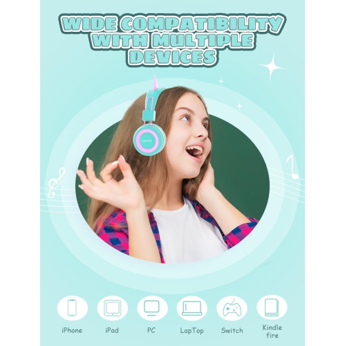 Cat Ear Kids Headphones for School, Wired Foldable Headphones with Adjustable Headband, 3.5mm Jack for Online Learning, Tablet, iPad, Computer –